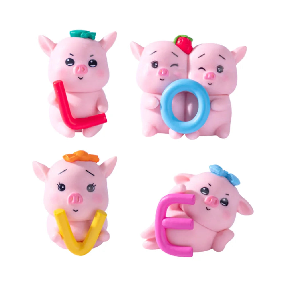 Mini Landscape Animals Cute Pig with love English Figure Resin Garden Aquarium Decoration Doll Cake Topper Bath Bombs Kids Toys
