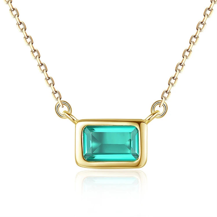 Wholesale 18K Gold Plated 925 Sterling Silver Square Shape Diamond Gemstone Pendant Necklace