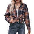 Hot Sale Women's Spring Autumn Knitted Shirt High Quality Long Sleeve Plaid Casual Tops with Button Turn-Down Collar