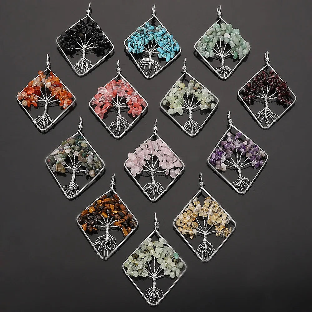 Hongzhuo Factory Directly Wholesale Natural Chakra Stone Chips Tree of Life Necklace Tree Pendant Necklace Jewelry