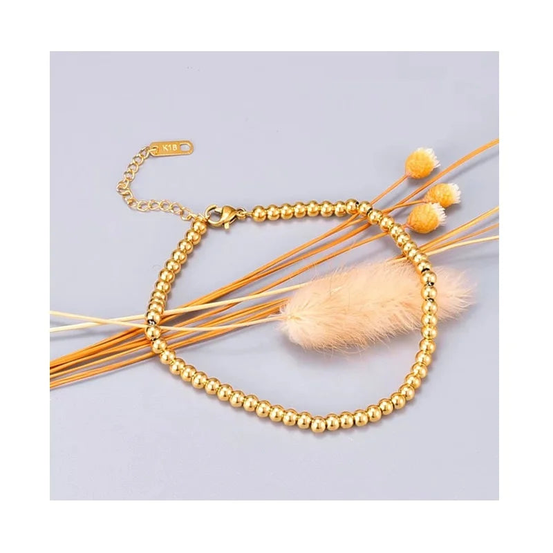 3mm 4mm 18K Gold Plated New Stainless Steel Simple Adjustable Ball Bead Personality Bracelet for Women