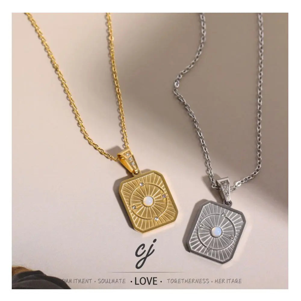 Carline Wholesale Stainless Steel Tarot Card Necklace Zircon Necklaces 18k Gold Plated for Women