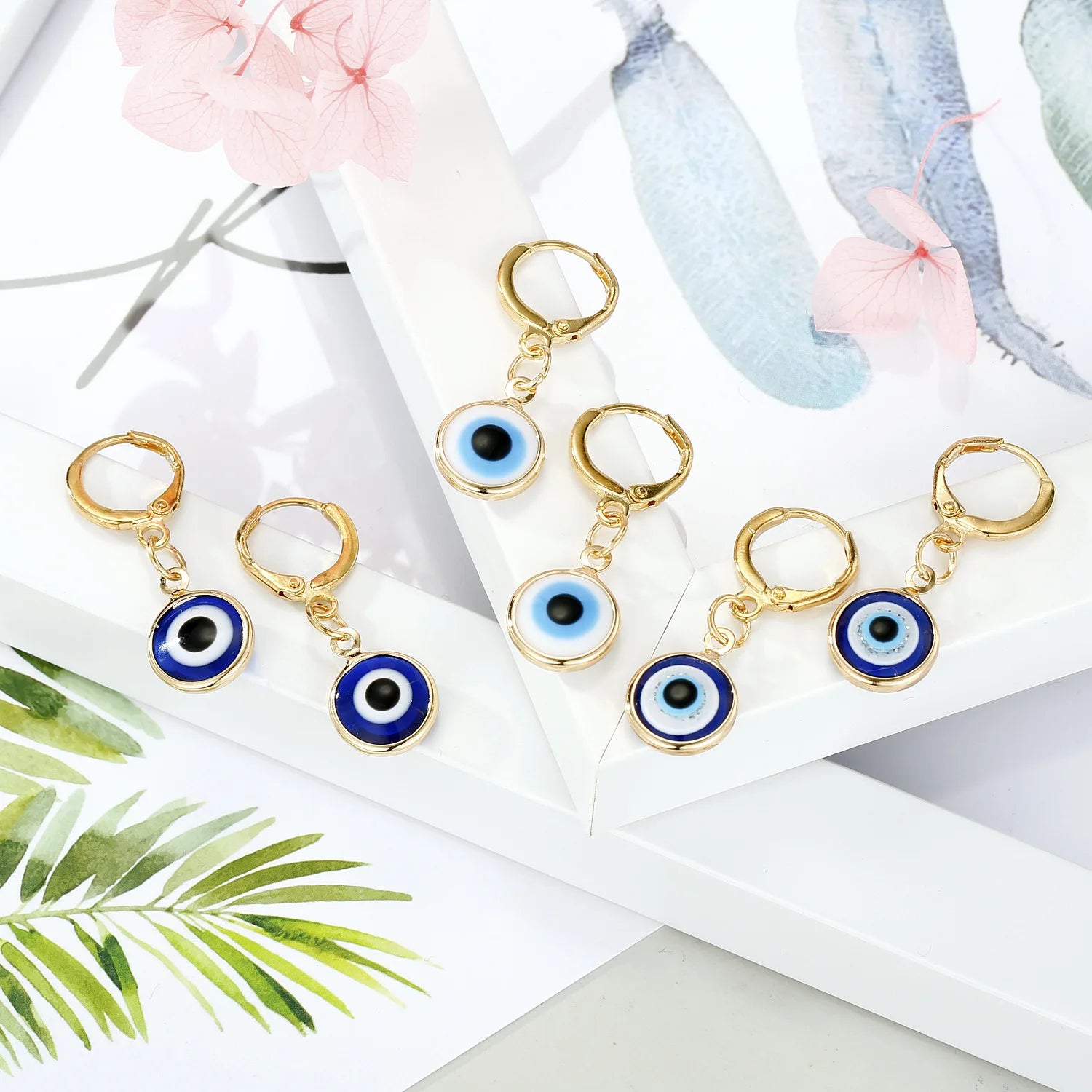Turkish Evil Eye Small Earring Retro Gold Round Eye Earrings for Women