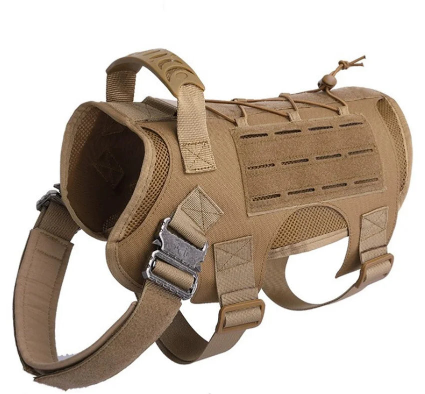 Heavy Duty Tactical Dog Harness Vest with Bags Metal Buckles No Pull Dog Harness Outdoor Dog Training Harness
