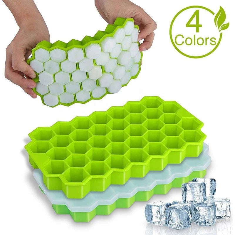 37 Cavity Honeycomb Ice Cube Trays with Removable Lids Silicone Gel Ice Cube Mold BPA Free Reusable Ice Mold
