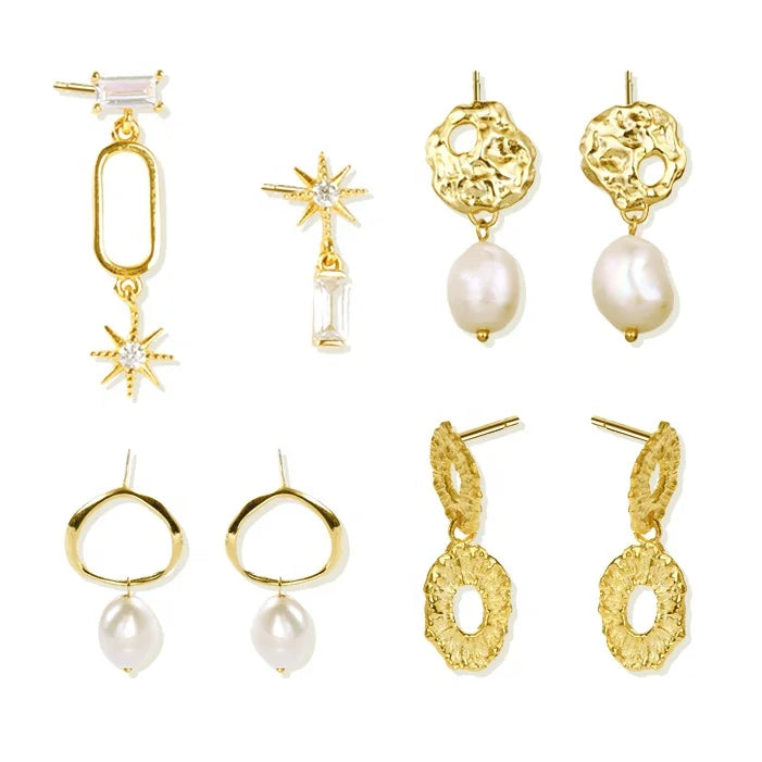DAMILA Hot Item 925 Sterling Silver Jewelry Dangle 18K Gold Plated Stud Earrings
