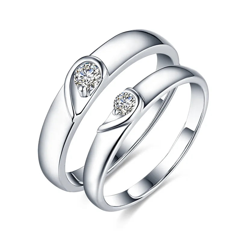 DAIHE Silver Romantic Heart to Heart Couple Ring Diamond Ring Fashion Jewelry Rings