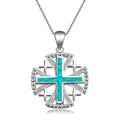 Wholesale Jerusalem Cross Blue Opal Pendant Necklace