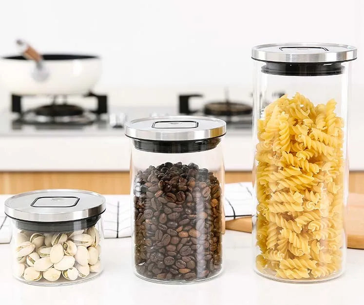 Modern Handmade Eco-Friendly Durable Kitchen Storage Jar 304 Stainless Steel Lid Multifunction Heat Resistant Glass Bottles for