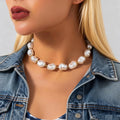 Charms Irregular Baroque Pearl Beads Linked Chain Choker Necklace Women Trendy Ladies Wed Bridal Clavicle Chains Fashion Jewelry