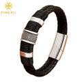 Male Fashion Jewelry Pulseira Masculina Magnetic Buckle Braided Rope Men Bracelets Leather and Stainless Steel