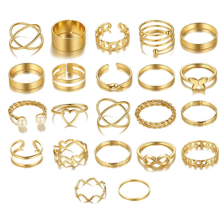 C057 Fashion Jewelry Moon Stars Butterflies Set Gold Plating Ring Set Geometric Rings Jewelry Women Finger Ring Set