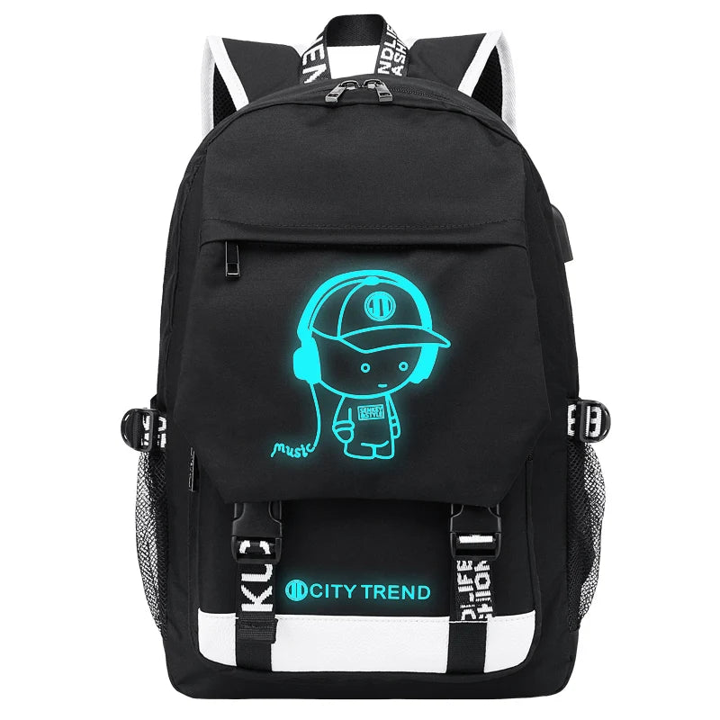 Factory Wholesale Custom Fluorescent logo Boys Waterproof Bookbag Durable Luminous Student School Bags Backpack for Men