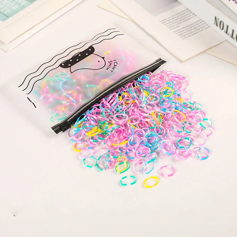 500Pcs/bag  Tiny Small Rubber Hair Ties Candy Elastic Hair Band for Kids