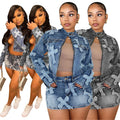 Wholesale Women Denim Skirts Two Piece Sets Mini Dresses Denim Jackets Embroidery Patch Fashion Spring Outfits
