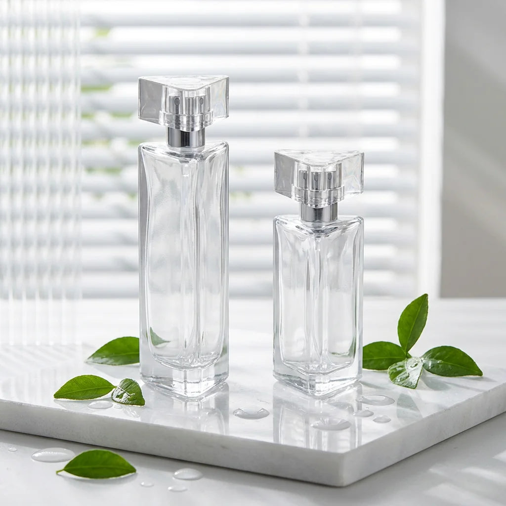 Luxury Triangle Fine Mist Sprayer 30ml Perfume Glass Bottle clear Mist Printing Custom logo Available Wholesale for Perfume Shop
