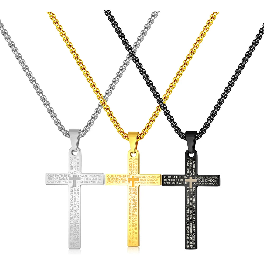18k Gold  Christian Bible Cross Stainless Steel Statement Necklace Catholic Jewelry Religious Collares De Acero Inoxida