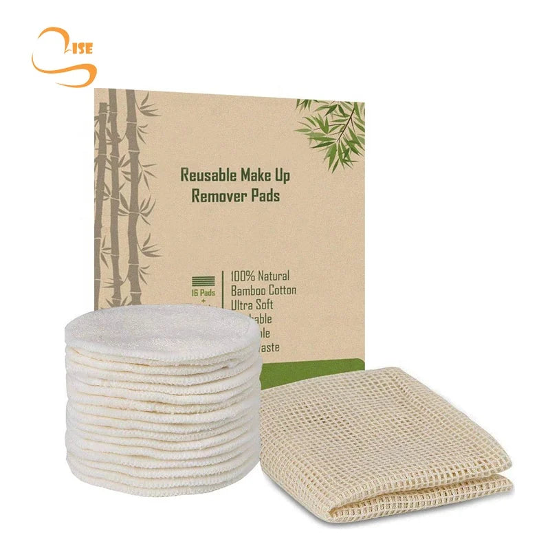 8cm Eco-friendly Reusable Makeup Remover Pads Laundry Bag Set Scrub Cleansing Bamboo Removal Pads