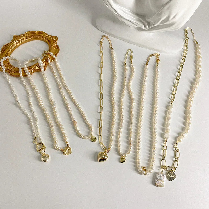 Vintage Natural Freshwater Pearl Chocker Necklace with Charms