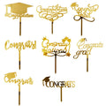Gold Acrylic Congrats Graduation Season Cake Toppers for Student Party Baking Cake Decoration XQA076