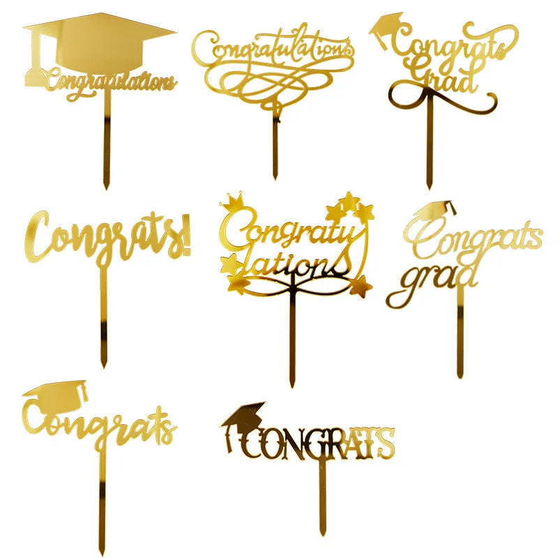 Gold Acrylic Congrats Graduation Season Cake Toppers for Student Party Baking Cake Decoration XQA076