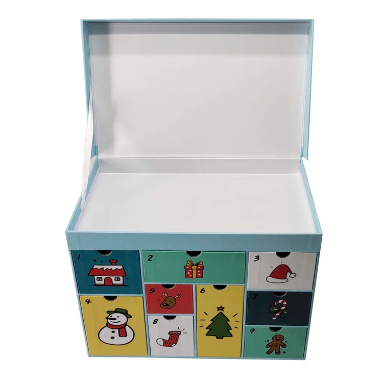 Custom Magnetic Cardboard Gift Surprise Box Christmas Advent Calendar UV Coating Recycled Materials Matt Lamination Embossing MegaBDM