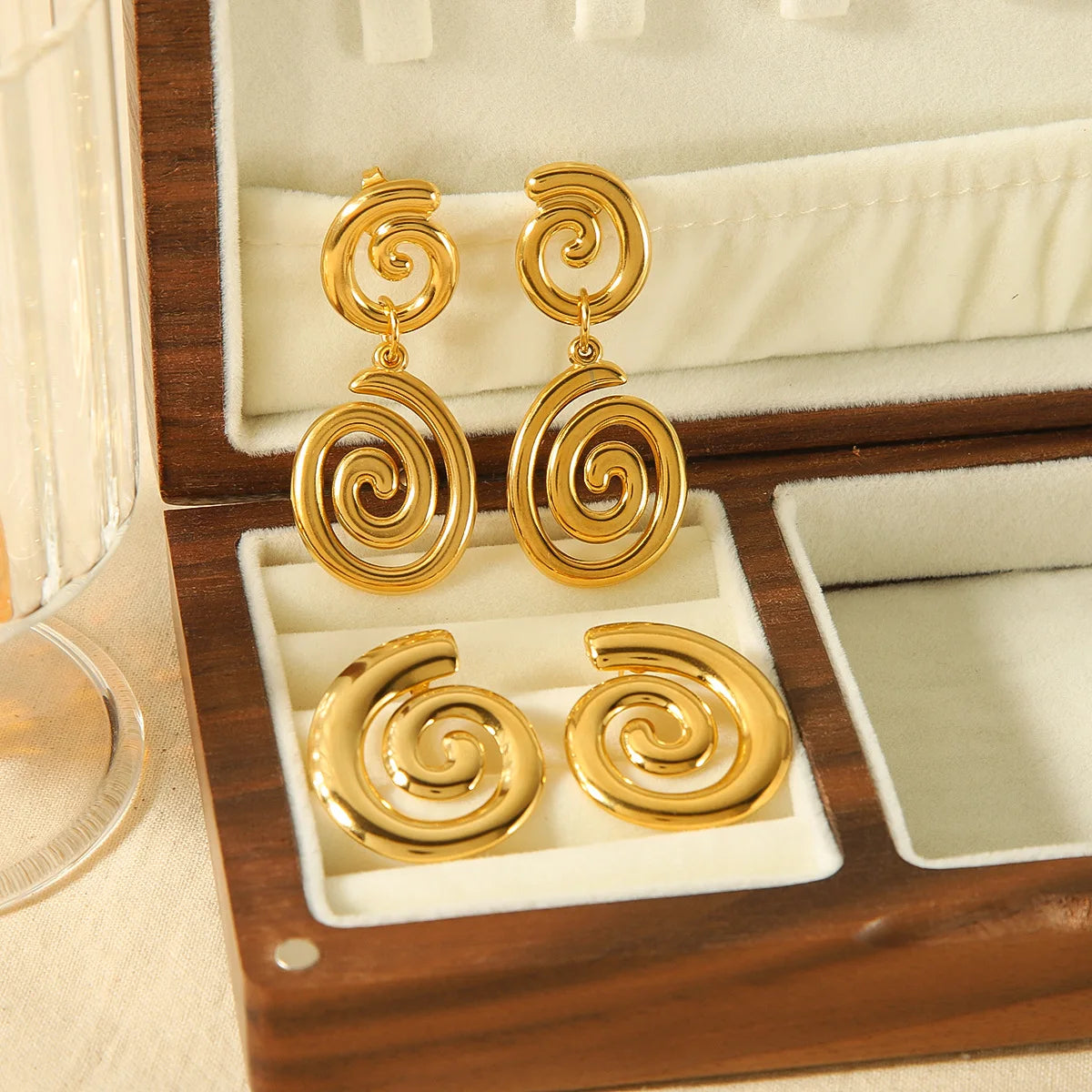 18K Gold Plated Large Statement Earrings for Women Creative Design Stainless Steel Spiral Geometric Ohrringe Jewelry