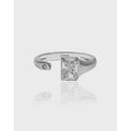 INS S925 Sterling Silver Irregular Square Shape CZ Zircon Pave Rings for Women Jewelry