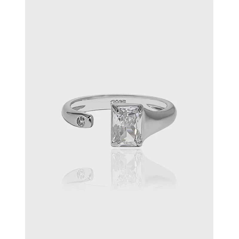 INS S925 Sterling Silver Irregular Square Shape CZ Zircon Pave Rings for Women Jewelry