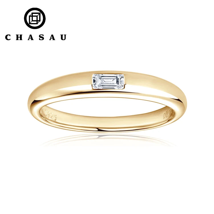 14K Gold Plated 925 Sterling Silver Ring Real Bezel Setting Rectangular Emerald Cut Moissanite Halo Engagement Ring for Woman