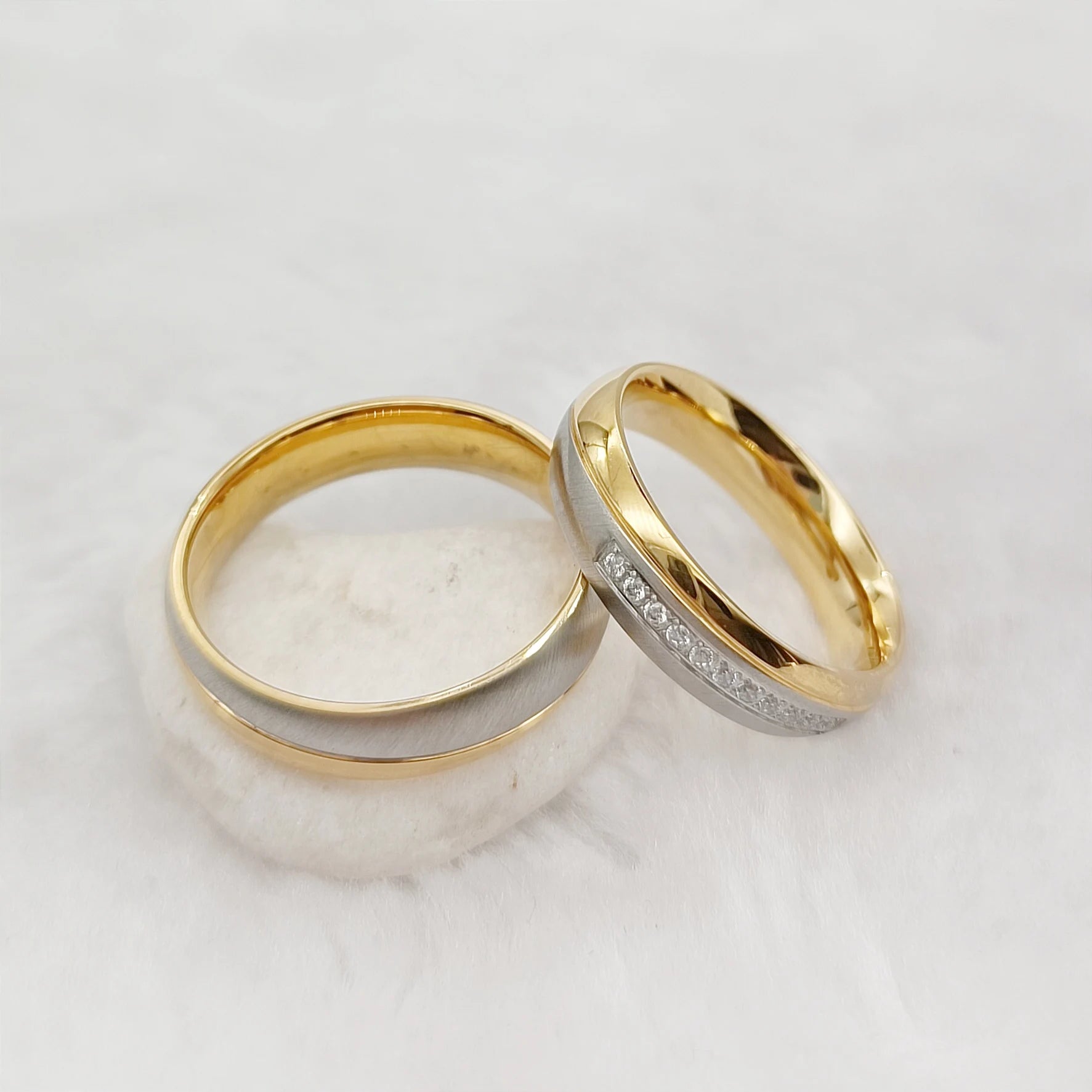 Cz Diamond 2pcs Pair Promise Wedding Engagement Rings Sets for Men and Women 24k Gold Plated Fashion Jewelry Rings