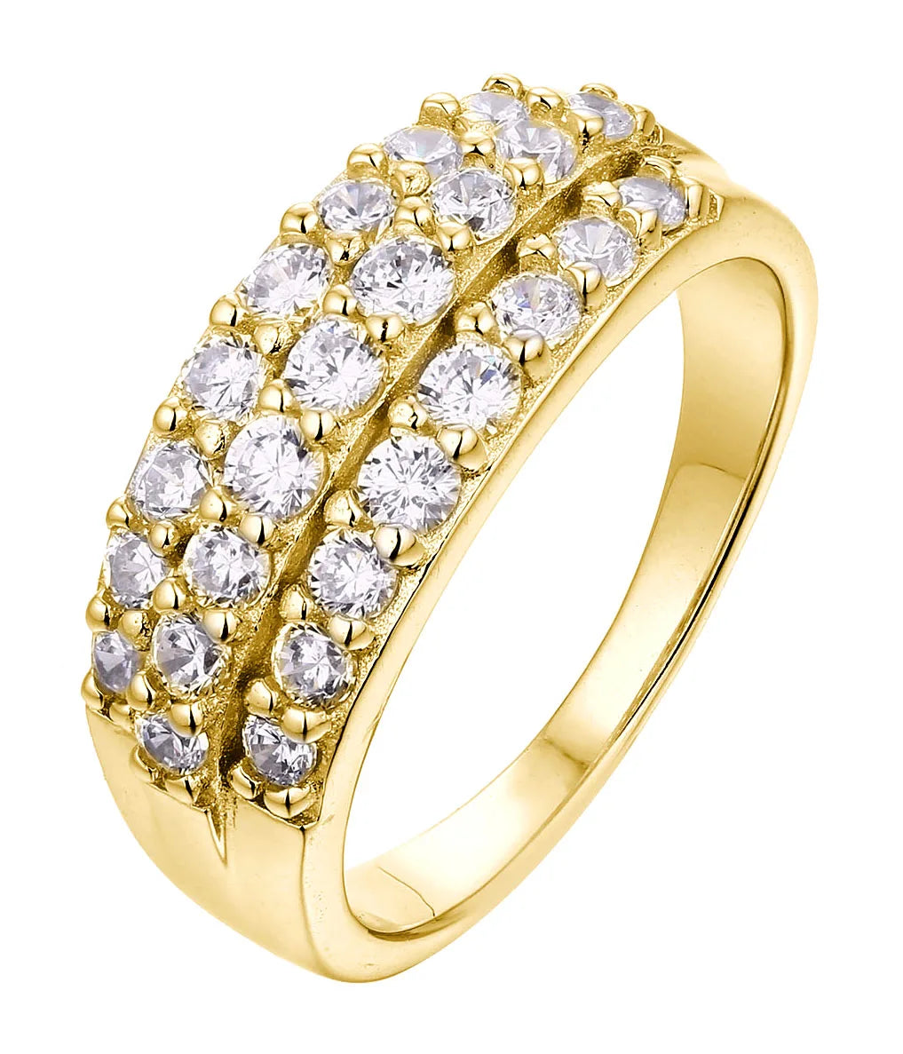 QX Fine Jewel S925 Sterling Silver Ladies Premium Bright 2Ct Moissanite VVs 1 D Color Gold Plated Prong Setting Stackable Ring