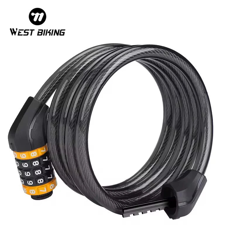 WEST BIKING Five-Digit Password Bicycle Cable Lock Safe & Anti-Thrft Waterproof & Lengthened Bike Code Cable Lock