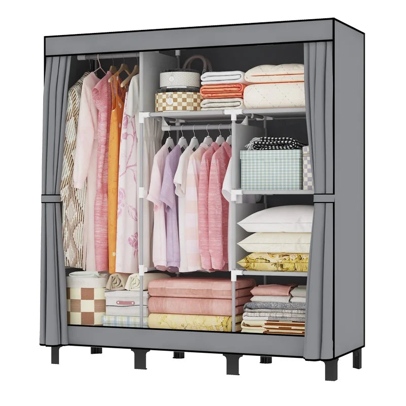Lightweight Modern Foldable Fabric Wardrobe Closet with Sturdy Big Foot and Portable Design with Cover for Workshop Living Room