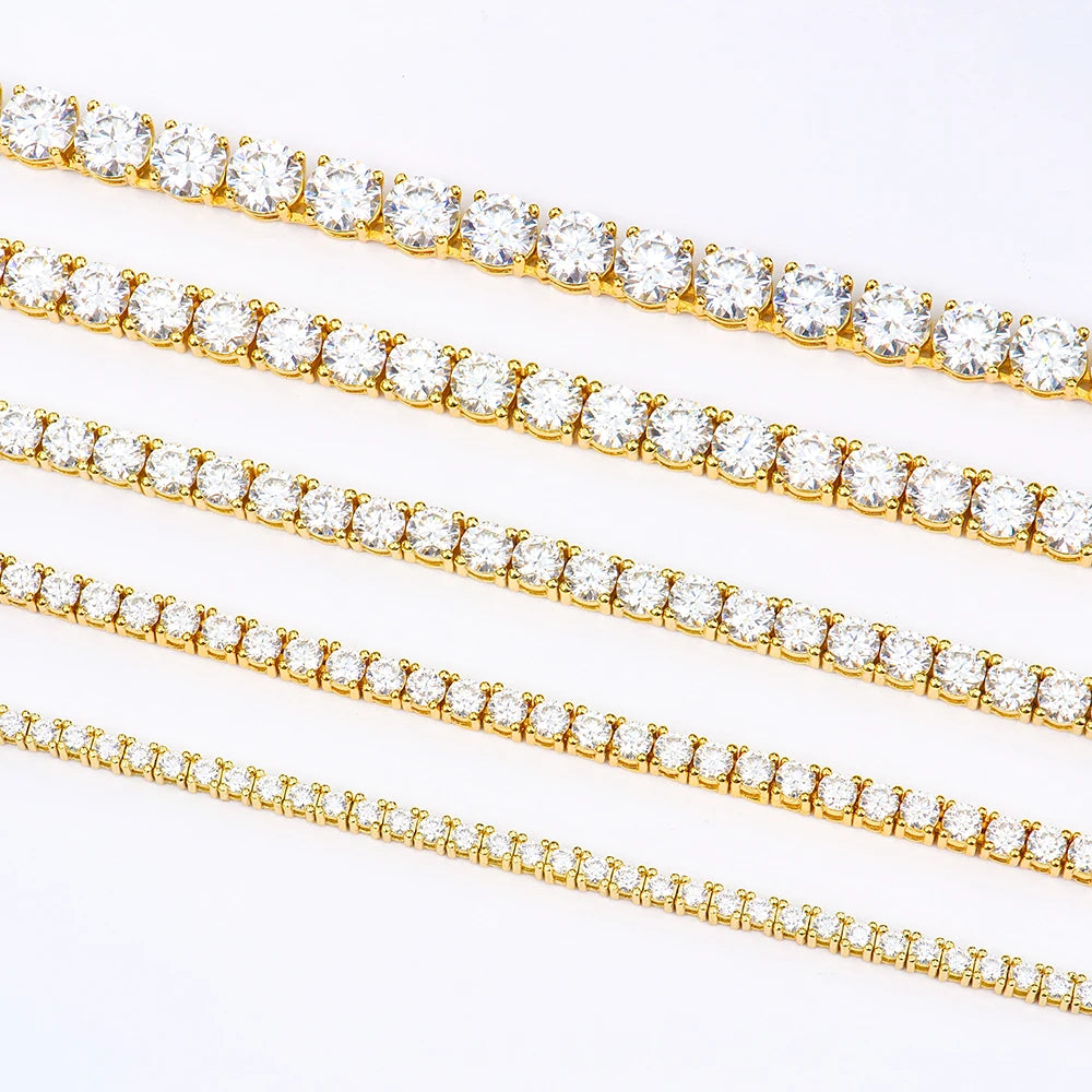 Hiphop Jewelry Wholesale Men Women Ice Gold Plated S925 Sterling Silver Tennis Necklace Vvs Diamond Mossanite Moissanite Chain