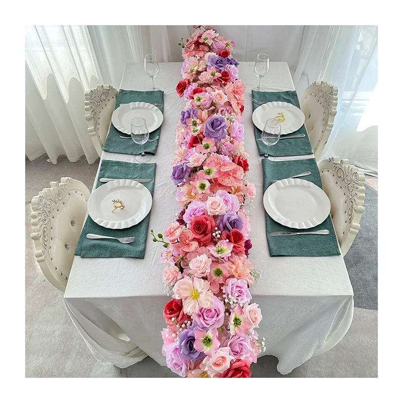 CQ76  Wholesale Premium Pink Purple Rose Row Flower Runner Wedding Centerpieces Table Decorations Low Prices Valentine's Day