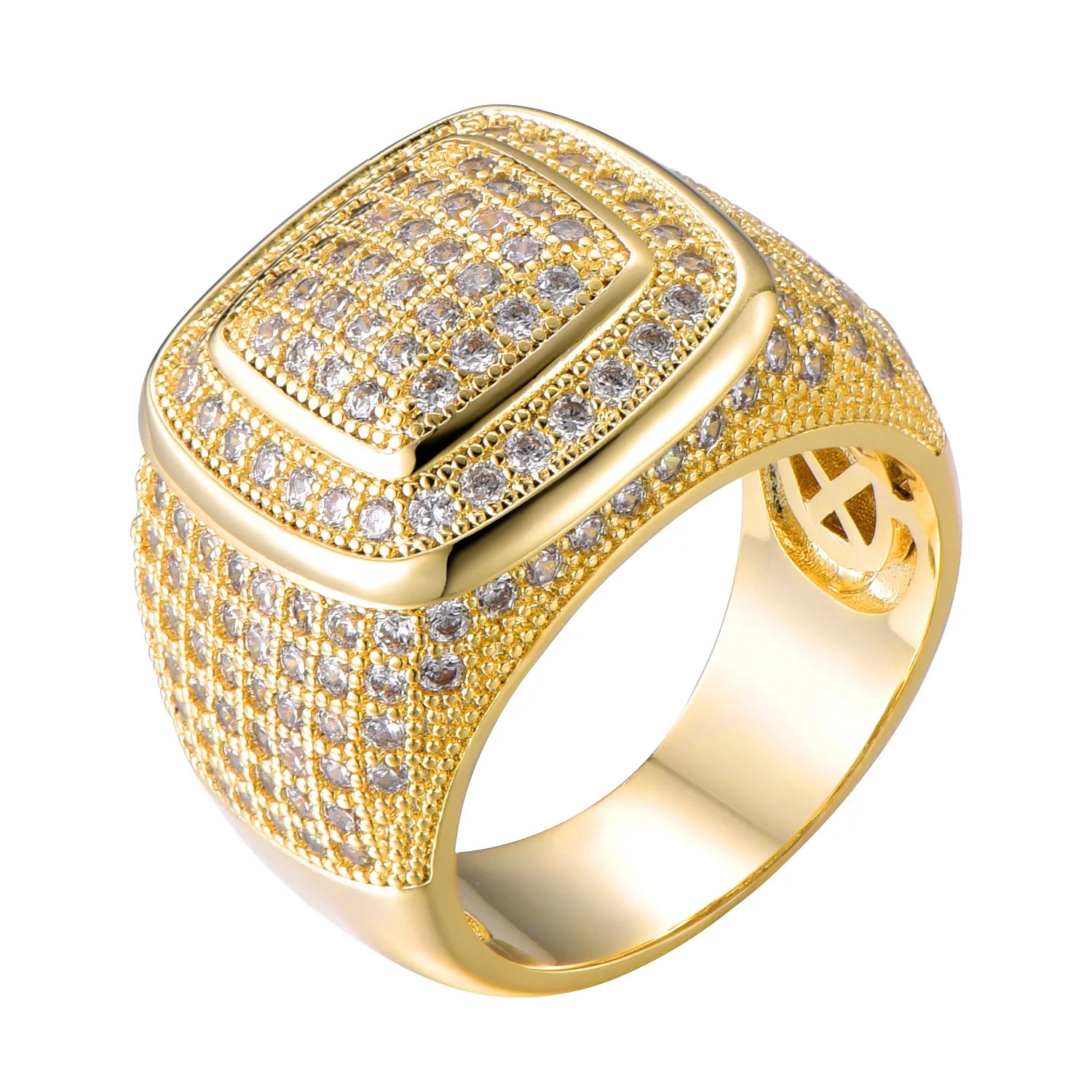 Trend Brass Iced Out Square Hip Hop Ring for Men Fashion Jewelry