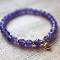 WMB44235 Natural Raw Faceted Amethyst Stretch Bracelet Gold Plated Crescent Moon Charm Elegant Crystal Boho Meditation Yoga Gift