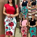 2023 Women Patchwork Floral Skirt Dress Fashion Casual Party Plus Size Midi Dress