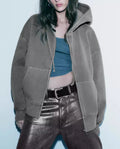 LS Girl Fashion Autumn Winter Oversized Zipper Hoodies Women Washed Full Zip up Hoodie Female Fashion Sweater Shirt Custom logo