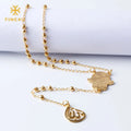Wholesale Waterproof Women Stainless Steel Gold Plated Hamsa Hand Allah Pendant Islamic Muslim Jewelry Rosary Necklace