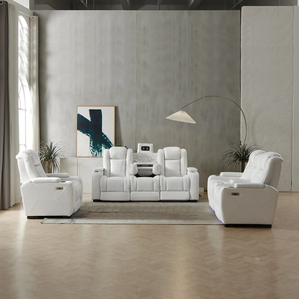 Luxury First Layer Cowhide Electric Sofa Modern Multifunctional Straight Row for Home Theater Private Cinema or Living Room