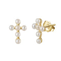 RINNTIN GPE108 14K Gold Filled Dainty Cultured Freshwater Pearl Cross Religious 925 Sterling Silver Jewelry for Stud Earrings