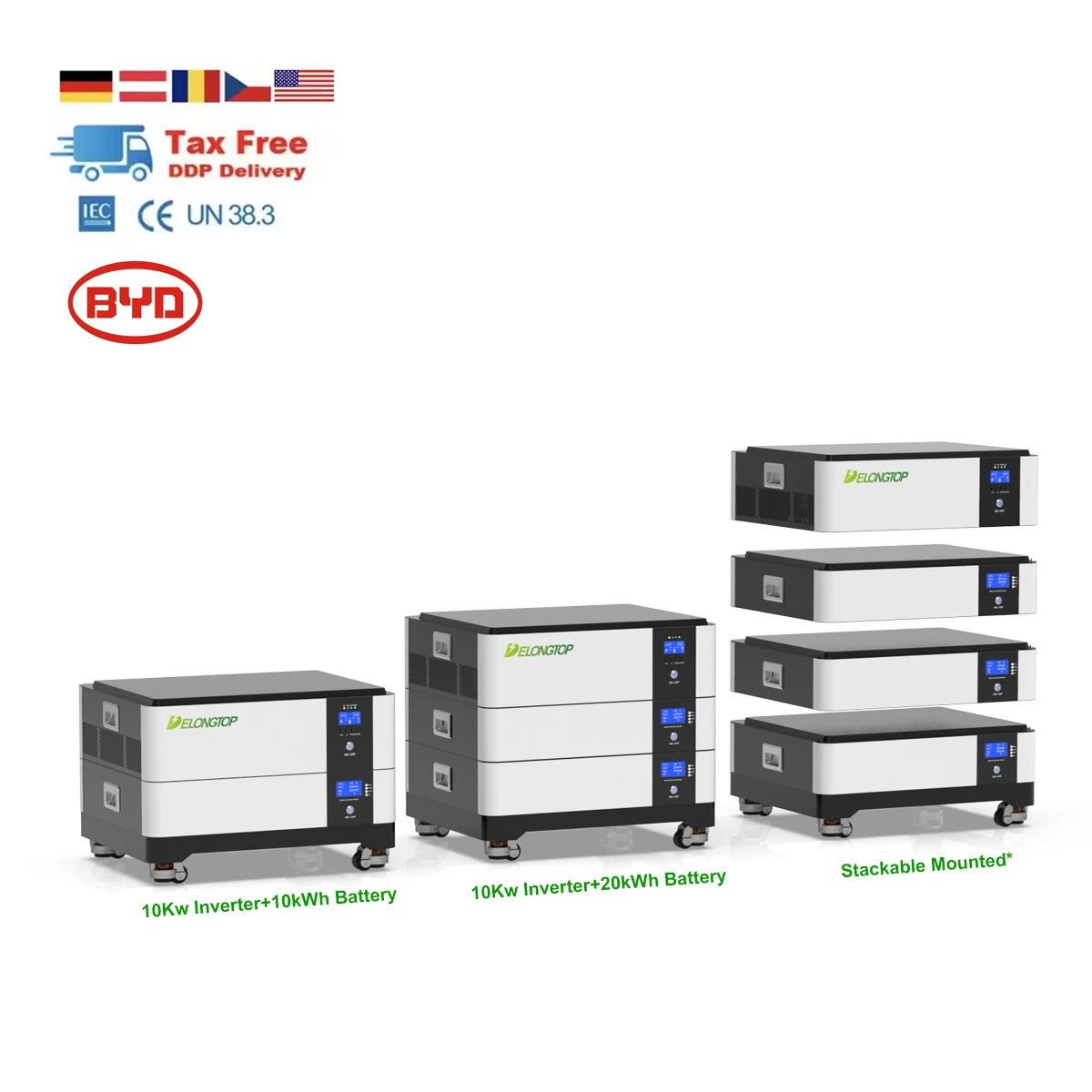 Eu Stock All in One 10kw 48V 51.2V Stack Solar Inverter and 10Kwh to 60kwh Lithium Battery Pack Solar Energy Storage System MegaBDM