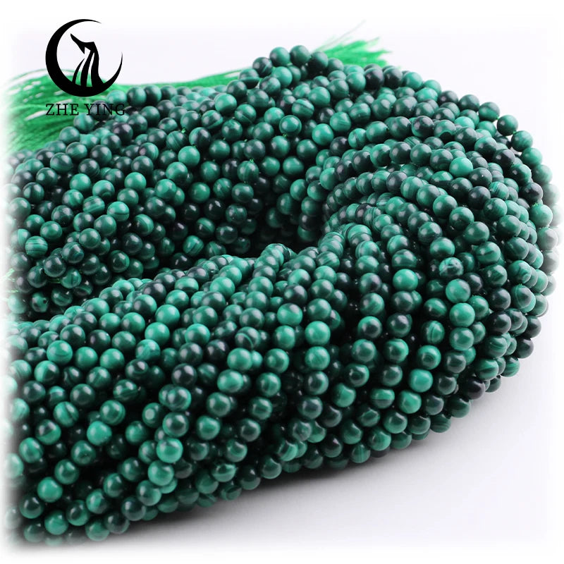 Zhe Ying 2mm 3mm Malachite Round Smooth Beads Heailing Crystal Gemstone Necklace Natural Stone 2mm Stone Beads