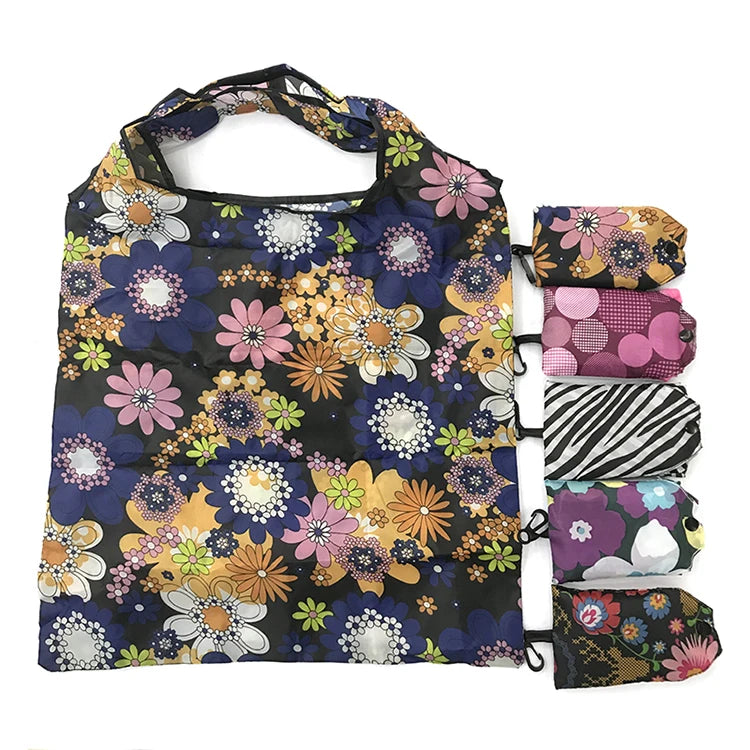 New Custom Promotional Eco Polyester Foldable Recycle Reusable Grocery Tote Folding Shopping Bag