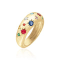 LOZRUNVE 925 Sterling Silver 14k Gold 18k Gold Cute Colored Rainbow CZ Starburst Chunky Dome Pinky Ring