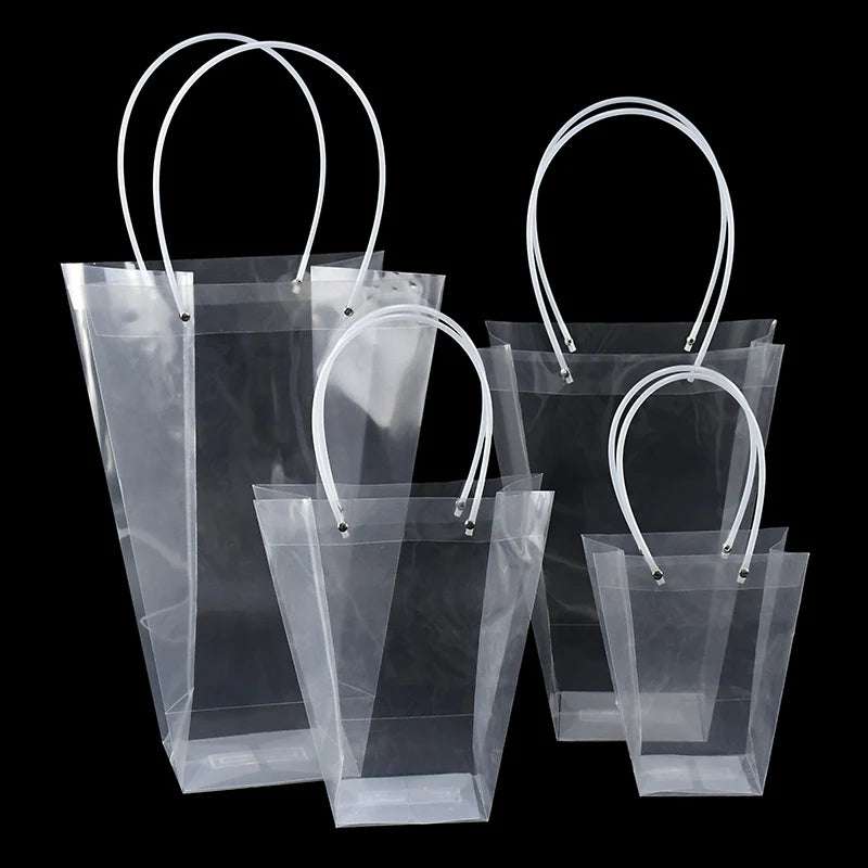 Wholesale Square Large Size PVC Transparent Plastic Flower Bag Clear Gift Flower Bouquet Bag With Handle