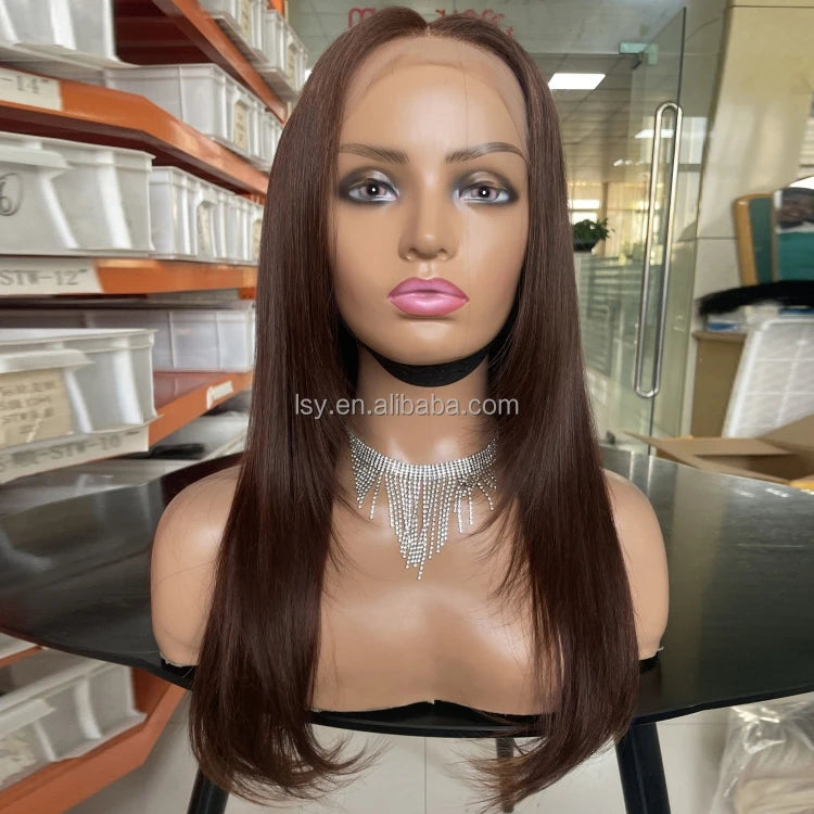 Ready to Ship Layer Cut Wigs Chocolate Brown Colored Straight 9x6 Glueless Human Hair Wig Wear & Go Layered Hair Cut Lace Wig