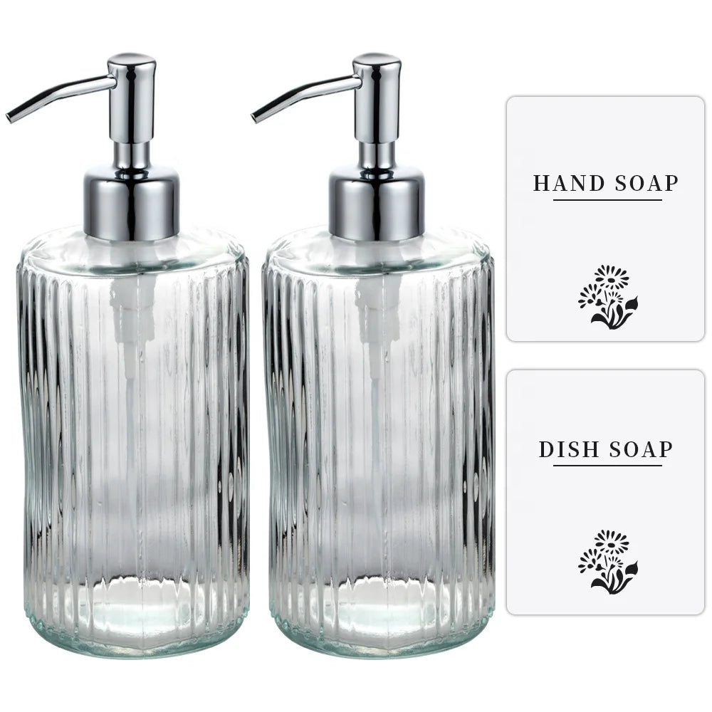 Clear Glass Empty Soap Dispenser Bottle with  Metal Pump for Bathroom and Kitchen